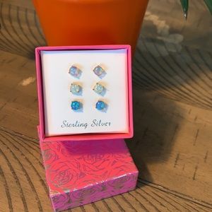 Faux Opal Sterling Silver Earring Set